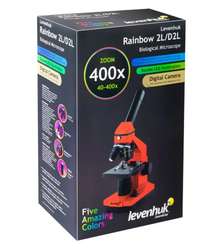 Mikroskopas Levenhuk Rainbow 2L Orange 40x-400x su eksperimento rinkiniu K50