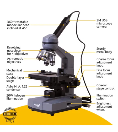 Skaitmeninis monokulinis mikroskopas Levenhuk D320L BASE 3M