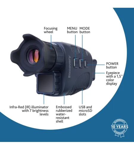 Levenhuk Discovery Night ML10 skaitmeninis naktinio matymo monokuliaras su trikoju