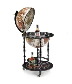 Varnos juodumo ant grindų stovintis baro gaublys Zoffoli su žemėlapiu Vulcano