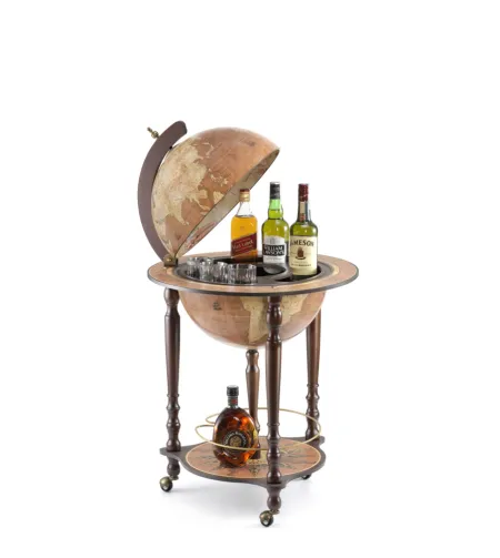 Da Vinci floorstanding globe drinks cabinet Zoffoli on wheels Rust