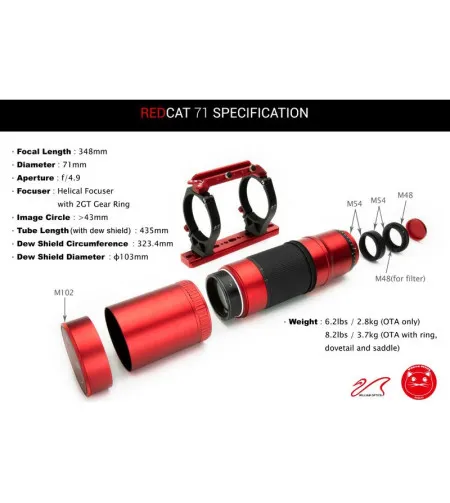 William Optics Apochromatic refractor AP 71/350 RedCat 71 OTA