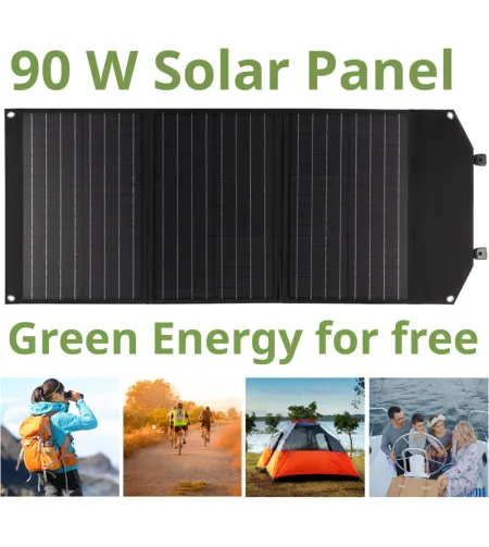 BRESSER mobilus saulės įkroviklis 90 vatų su USB ir nuolatinės srovės išvestimi