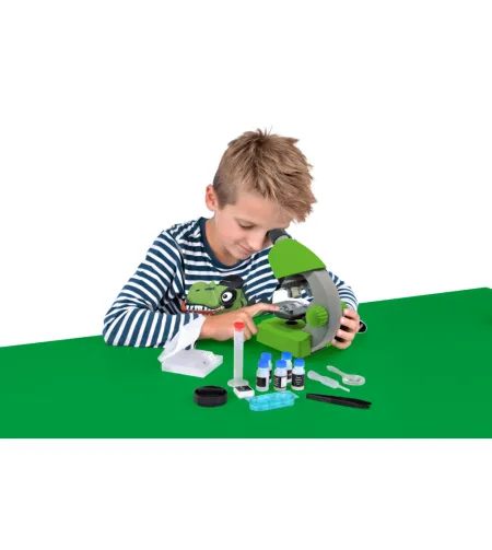 Mikroskopas Bresser Junior 40-640x - Žalias, su eksperimento komplektu, su telefono adapte