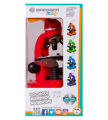 Mikroskopas Bresser Junior Biolux SEL 40–1600x, raudonas