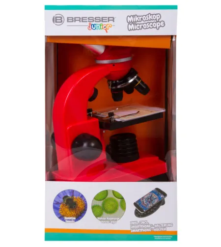 Mikroskopas Bresser Junior Biolux SEL 40–1600x, raudonas