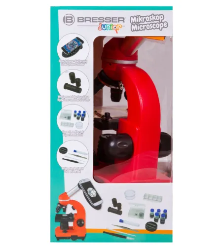 Mikroskopas Bresser Junior Biolux SEL 40–1600x, raudonas