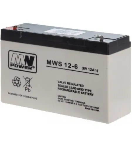 Lead–acid battery, MW Power MWS 12-6 (6V, 12Ah) (4.8mm) VRLA (Valve Regulated Lead-Acid)