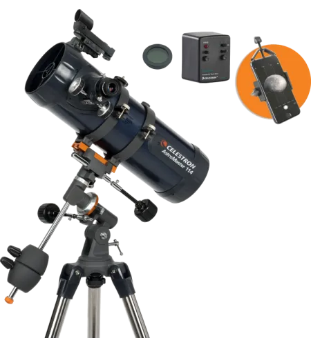 Телескоп Celestron Astromaster 114EQ-MD с адаптером Phoneadapter и лунным фильтром.